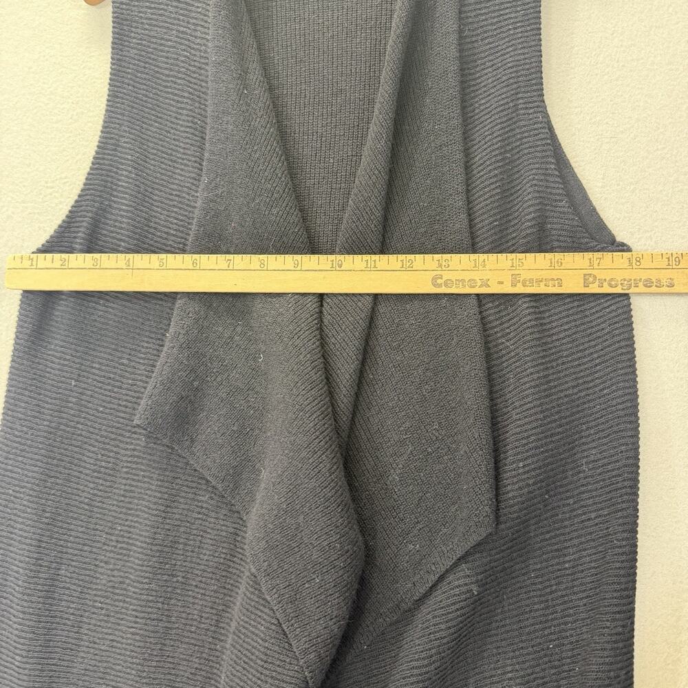 Eileen Fisher Vest L Black Wool Italian Yarn Waterfall Open Front Long Cardigan - Picture 6 of 9